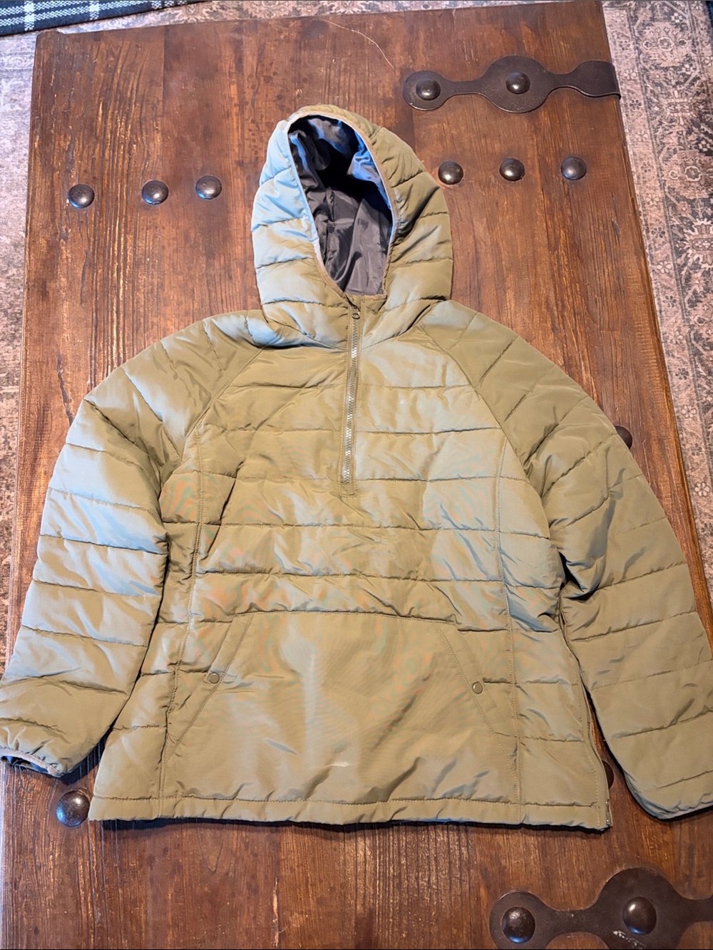 Men's Olive Green Hooded Quilted Puffer Pullover